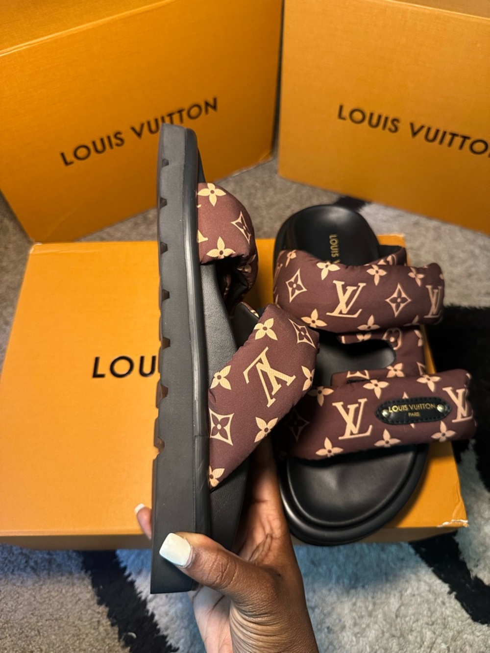 Louis Vuitton Brown Monogram Padded Slide Sandals - Picture 3 of 5